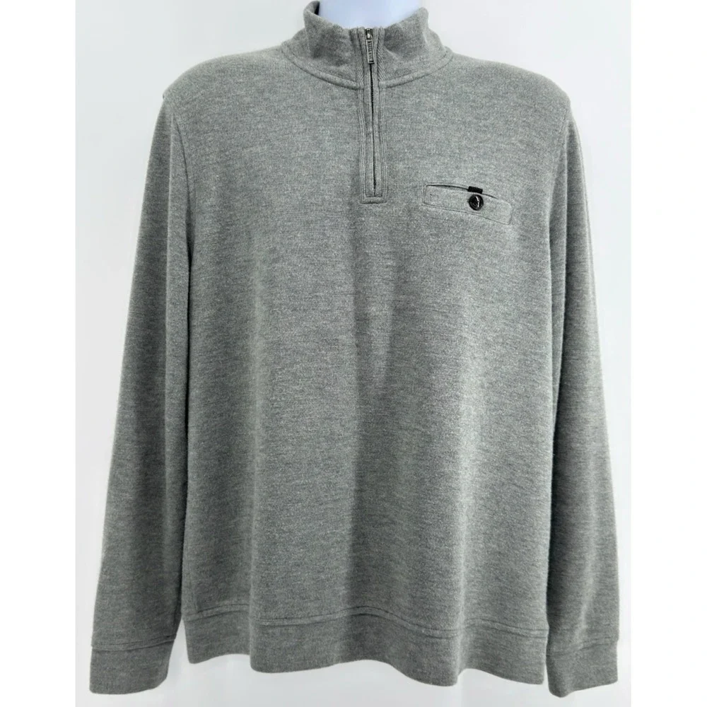 Ted Baker Valerio Mens 5 XL Gray Wool Blend Quarter Zip Pullover Sweater